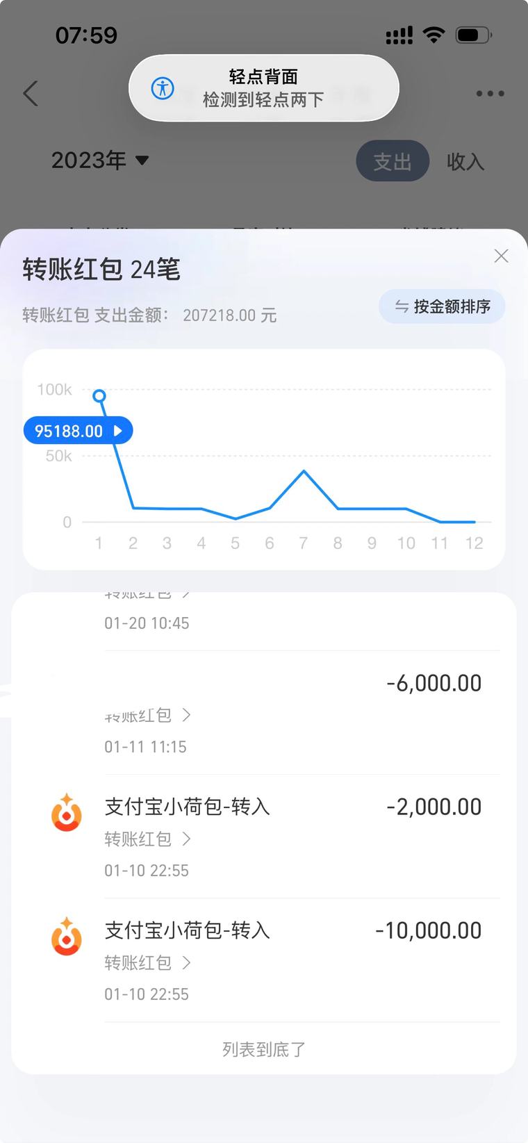 2023 年支付宝账单：小荷包转入记录
